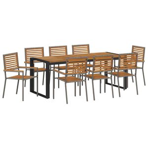 vidaXL Set da Pranzo per Giardino 9 pcs Grigio e Marrone polyrattan