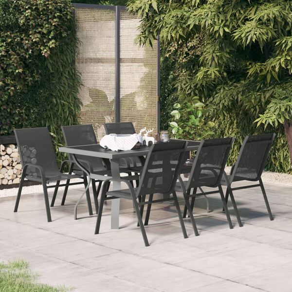 vidaXL Set da Pranzo da Giardino 7 pz Grigio e Nero