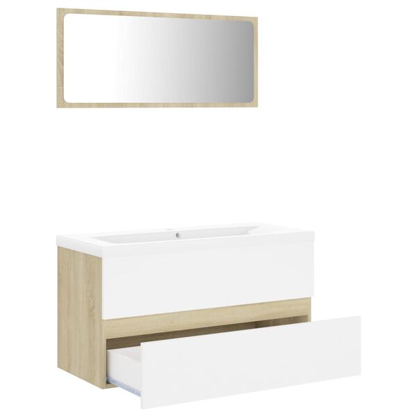vidaXL Set Mobili da Bagno Bianco e Rovere Sonoma in Legno Multistrato
