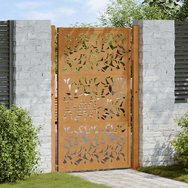 vidaXL Cancello da giardino 100x150 cm in acciaio corten con design a foglia