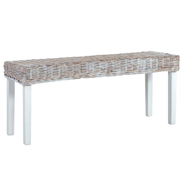 vidaXL Panca 110 cm Bianca in Rattan Naturale Kubu e Massello di Mogano