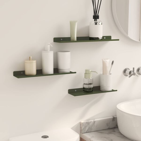 vidaXL Mensola sospesa 3 pcs Verde oliva 40 x 9 x 2,5 cm Acciaio