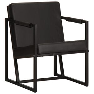 vidaXL Poltrona Nera in Vera Pelle