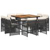 vidaXL Set da Pranzo da Giardino 9 pz con Cuscini Nero in Polyrattan