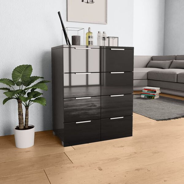vidaXL Credenza Nero Lucido 60x35x80 cm in Legno Multistrato
