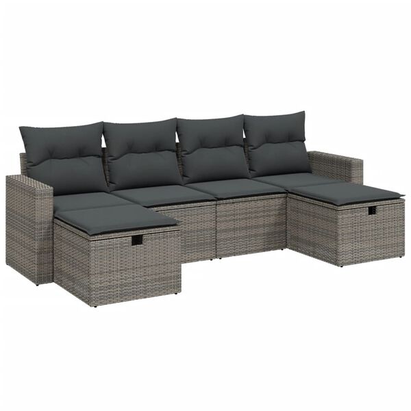 vidaXL Set Divano da Giardino 6 pz con Cuscini Grigio in Polyrattan