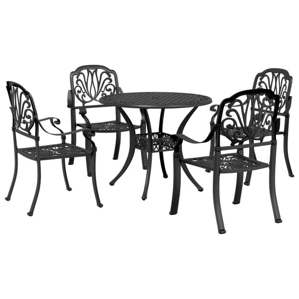 vidaXL Set da Pranzo da Giardino 5 pz Nero in Alluminio Pressofuso
