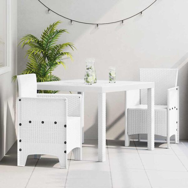 vidaXL Set da Pranzo per Giardino 3 pcs Bianco Rattan Polt