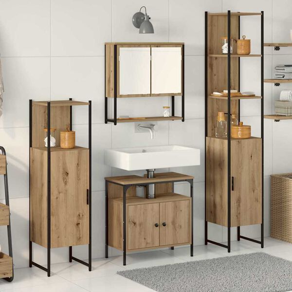 vidaXL Set di mobili per il bagno con porta 4 pcs rovere artigianale