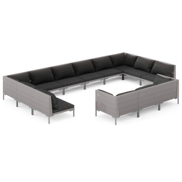 vidaXL Set Divani da Giardino 13 pz Cuscini in Polyrattan Grigio Scuro