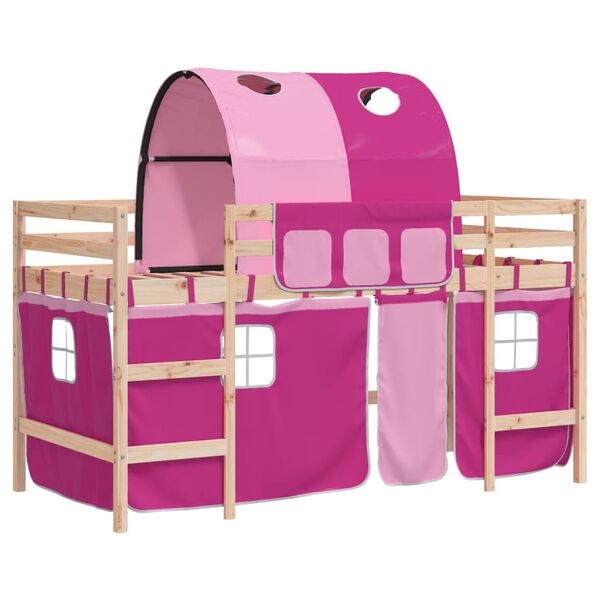 vidaXL Letto a Soppalco con Tunnel Bambini Rosa 90x200cm Massello Pino