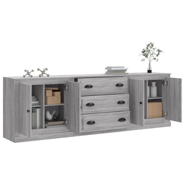 vidaXL Credenze 3 pz Grigio Sonoma in Legno Multistrato