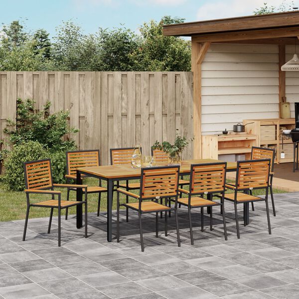 vidaXL Set da Pranzo per Giardino 9 pcs Nero e Marrone polyrattan