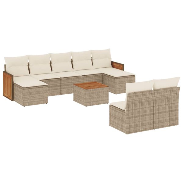 vidaXL Set Divano da Giardino 10 pz con Cuscini Beige in Polyrattan