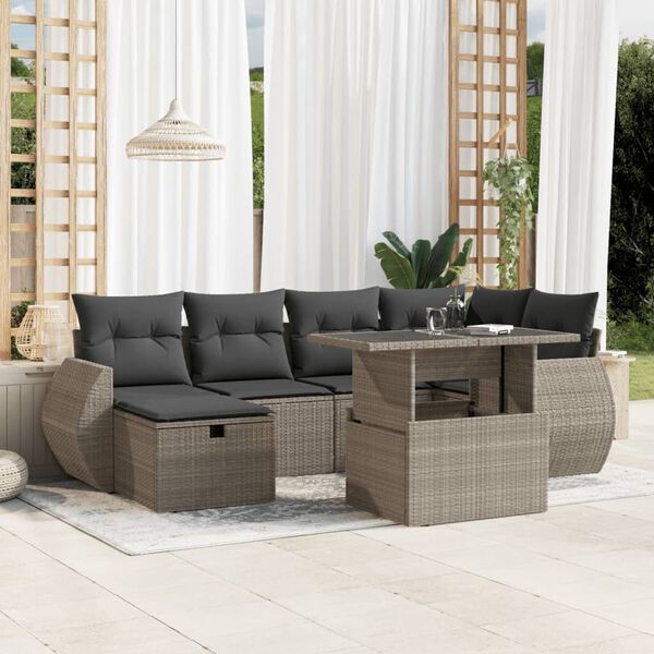 vidaXL Set Divani da Giardino 7pz con Cuscini Grigio Chiaro Polyrattan