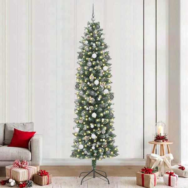 vidaXL Albero di Natale Artificiale Sottile Verde e Bianco 240 cm