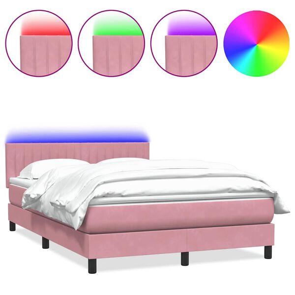 vidaXL Letto a Molle con Materasso e LED Rosa 160x210 cm in Velluto