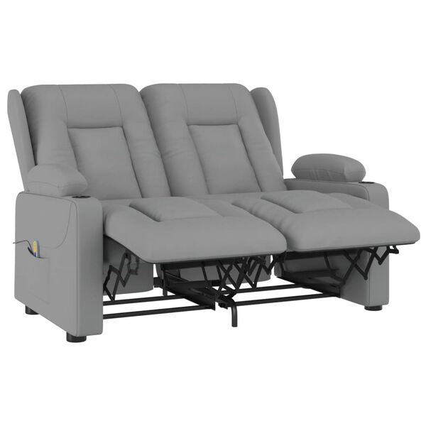 vidaXL Divano Massaggio 2 Posti con Portabicchieri Grigio Similpelle