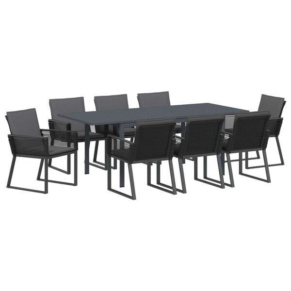 vidaXL Set da Pranzo per Giardino 9 pcs Nero polyrattan