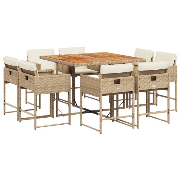 vidaXL Set da Pranzo da Giardino 9 pz con Cuscini Beige in Polyrattan