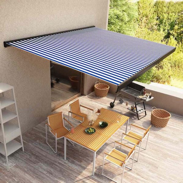 vidaXL Tenda a Cassonetto Motorizzata 500x300 cm Blu e Bianco