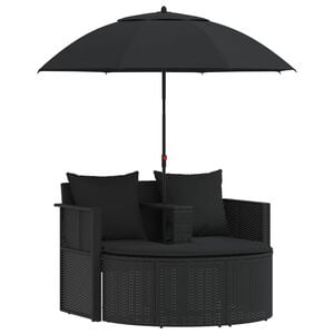vidaXL Lettino da Giardino con Ombrellone in Polyrattan Nero