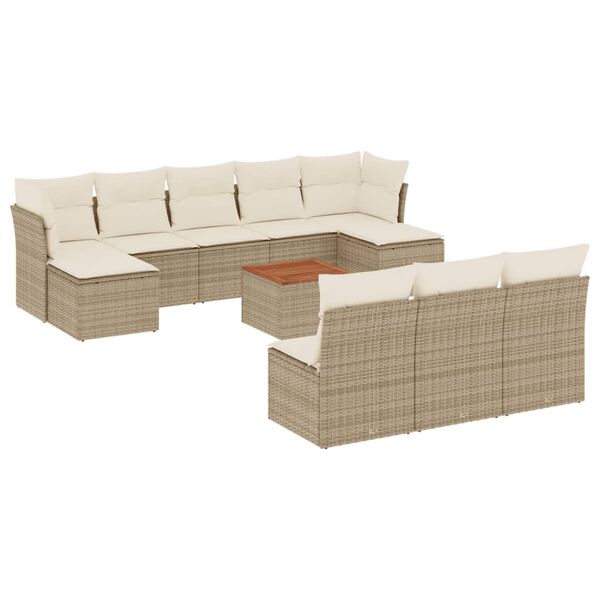 vidaXL Set Divani da Giardino 11 pz con Cuscini Beige in Polyrattan
