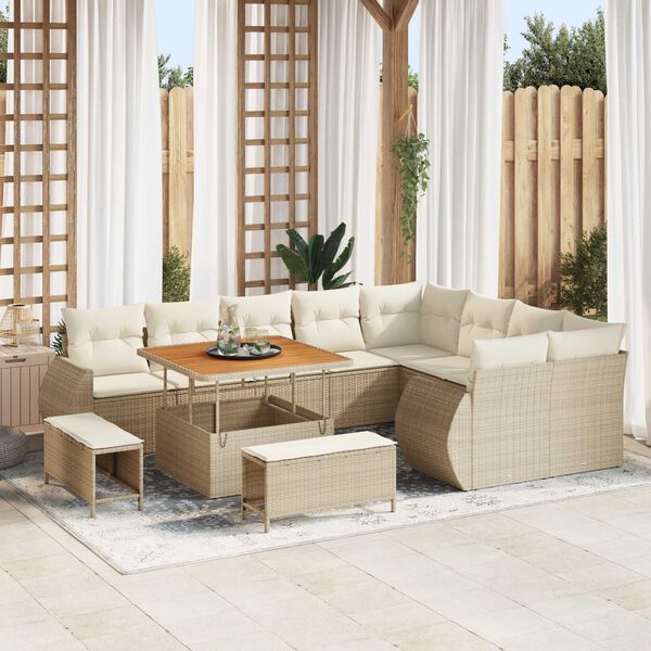 vidaXL Set Divano da Giardino 12 pcs Beige polyrattan
