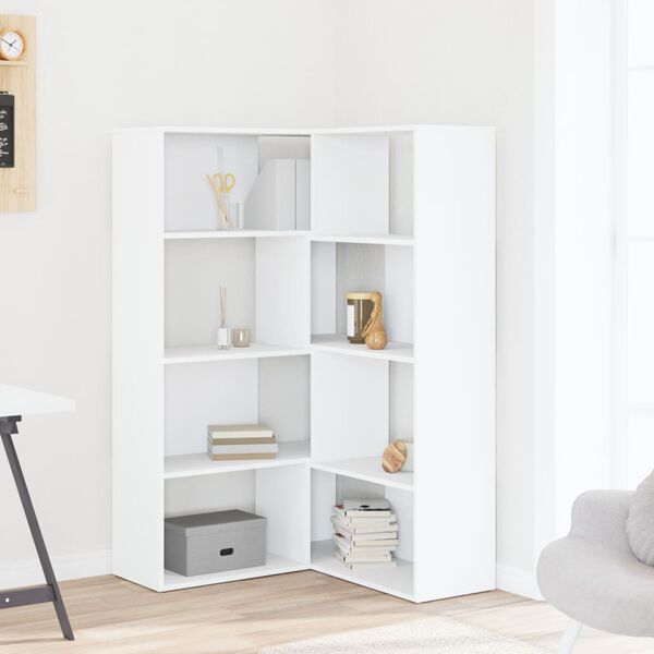 vidaXL Libreria Angolare 4Ripiani Bianca 85x85x140cm Legno Multistrato