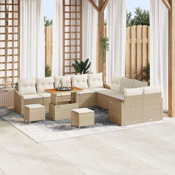 vidaXL Set Divano da Giardino con cuscino 13 pcs Beige polyrattan