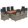 vidaXL Set da Pranzo da Giardino 9 pz con Cuscini in Polyrattan Grigio