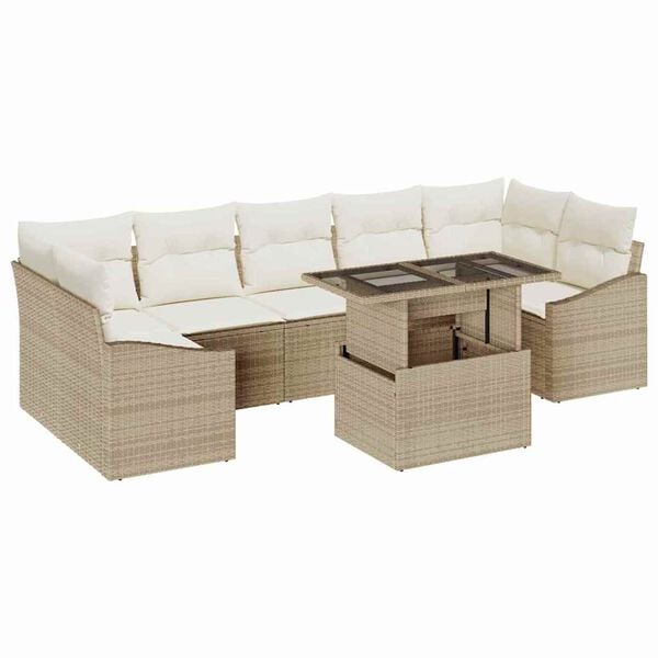 vidaXL Set Divano da Giardino con cuscino 8 pcs Beige polyrattan