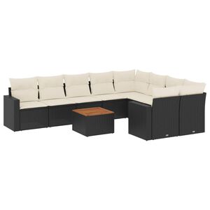 vidaXL Set Divani da Giardino 10pz con Cuscini in Polyrattan Nero