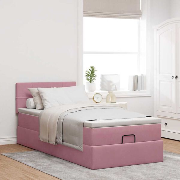 vidaXL Pouf Letto con Materasso e LED Rosa 80x200cm in Velluto