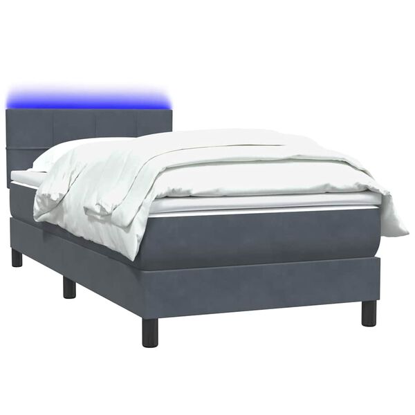 vidaXL Letto a Molle con Materasso e LED Grigio Scuro 80x220 cm Velluto