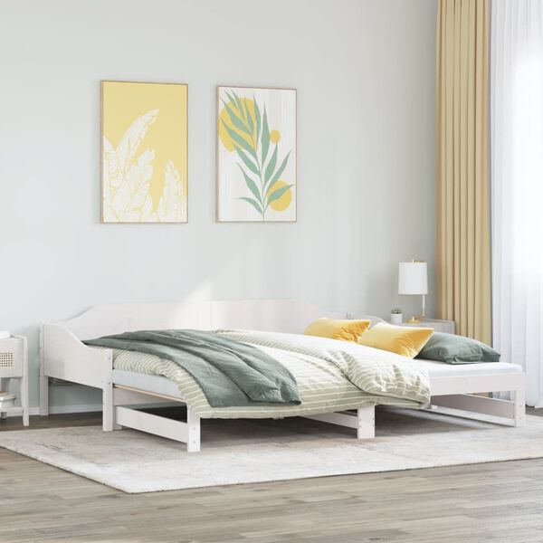 vidaXL Divano Letto con Letto Estraibile Bianco 90x190cm Massello Pino