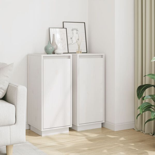 vidaXL Credenze 2 pz Bianche 31,5x34x75 cm in Legno Massello di Pino