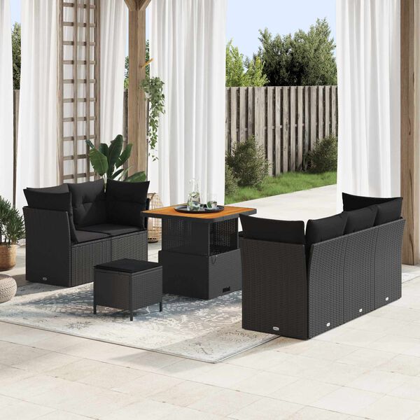 vidaXL Set Divano da Giardino con cuscino con archiviazione 8 pcs Nero