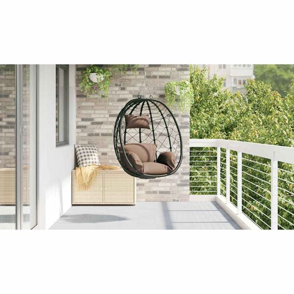 vidaXL Sedia uovo sospesa Caff&egrave; 91,5 x 60 x 110 cm polyrattan