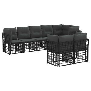 vidaXL Set di divani da esterno con cuscino 6 pcs Nero Poliestere