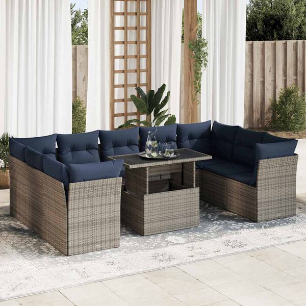 vidaXL Divano Giardino 10 pz con Cuscini Grigio in Polyrattan Acacia