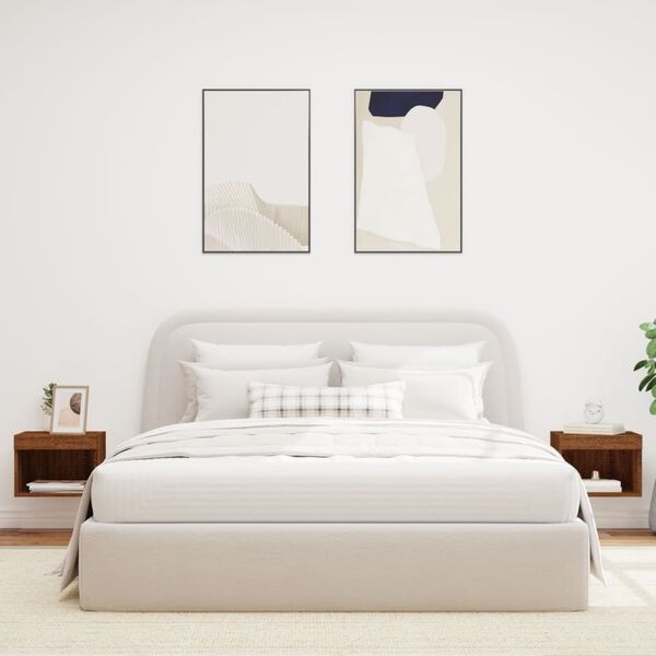 vidaXL Comodini con Luci LED a Parete 2pz Rovere Marrone