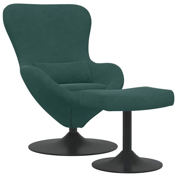 vidaXL Sedia Egg con Pouf Verde Scuro 63 x 73 x 90 cm Velluto