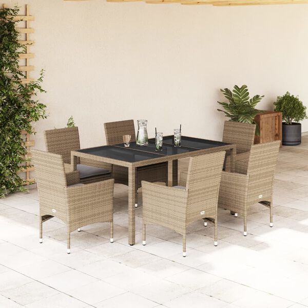 vidaXL Set da Pranzo da Giardino 7 pz con Cuscini Polyrattan e Vetro