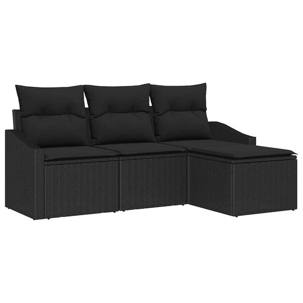 vidaXL Set di divani con cuscino 4 pcs Nero polyrattan