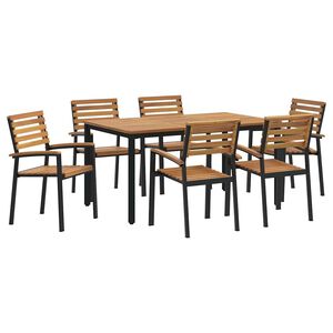 vidaXL Set da Pranzo per Giardino 7 pcs Nero Legno di Acacia Massello
