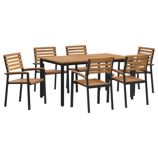 vidaXL Set da Pranzo per Giardino 7 pcs Nero Legno di Acacia Massello