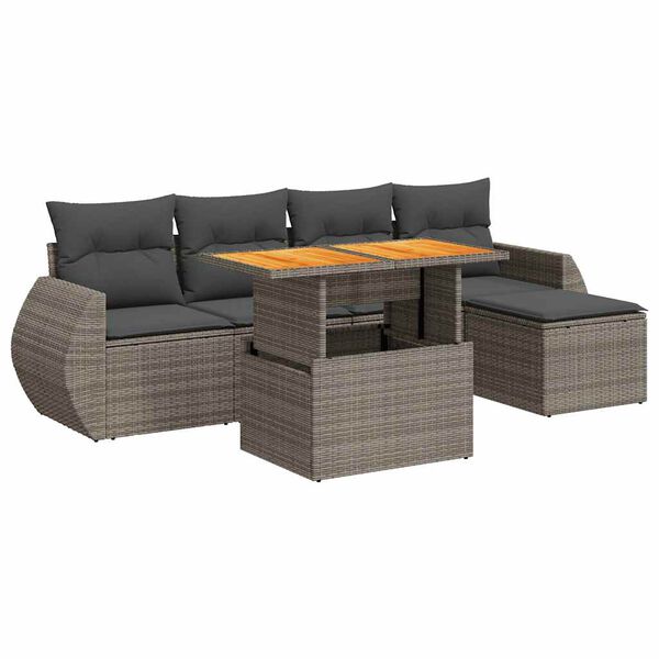 vidaXL Set Divano da Giardino 6 pz con Cuscini Grigio in Polyrattan