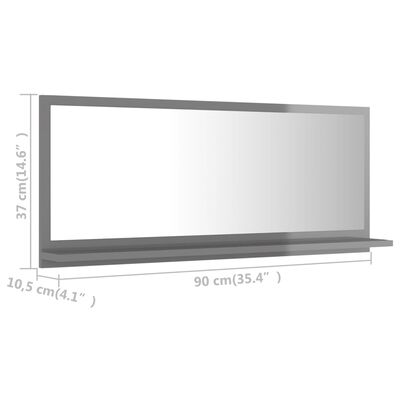 vidaXL Specchio da Bagno Grigio Lucido 90x10,5x37 cm Legno Multistrato