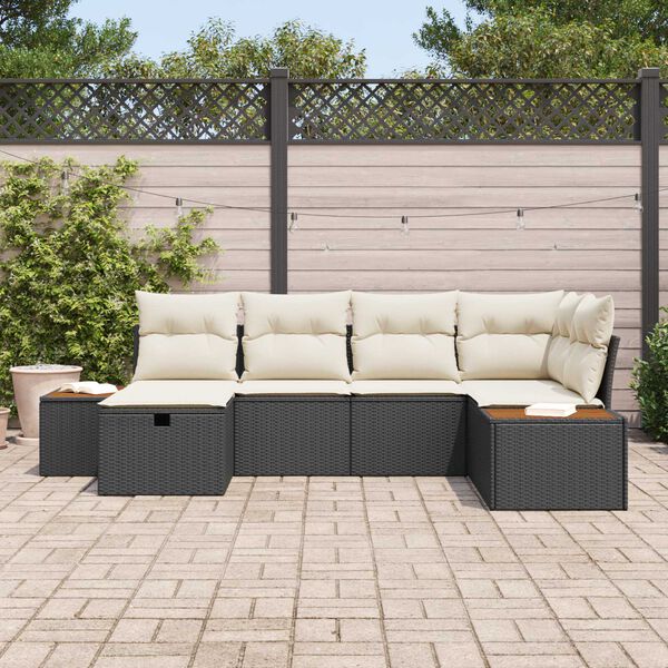 vidaXL Set Divano da Giardino con cuscino 6 pcs Nero polyrattan